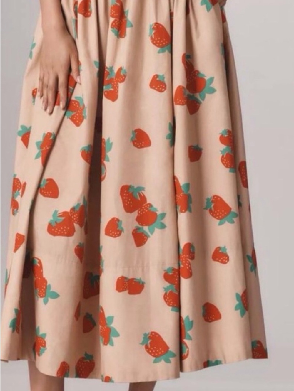 Anthropologie Beige Maxi Skirt with Red Strawberry Print - Picture 5 of 11